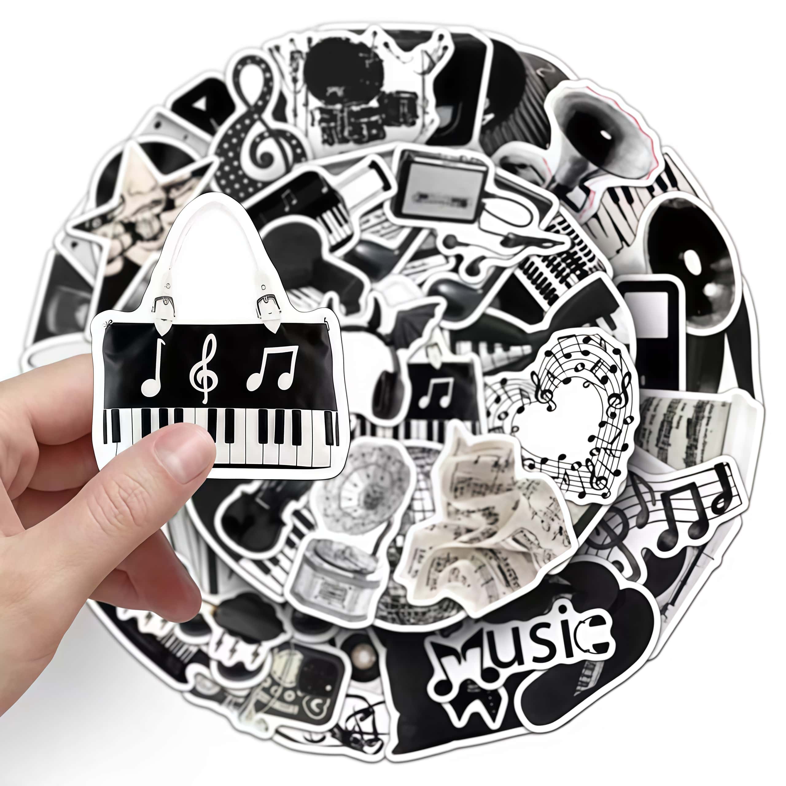 50 autocollants noirs et blanc - Audio Music Notes avis et prix